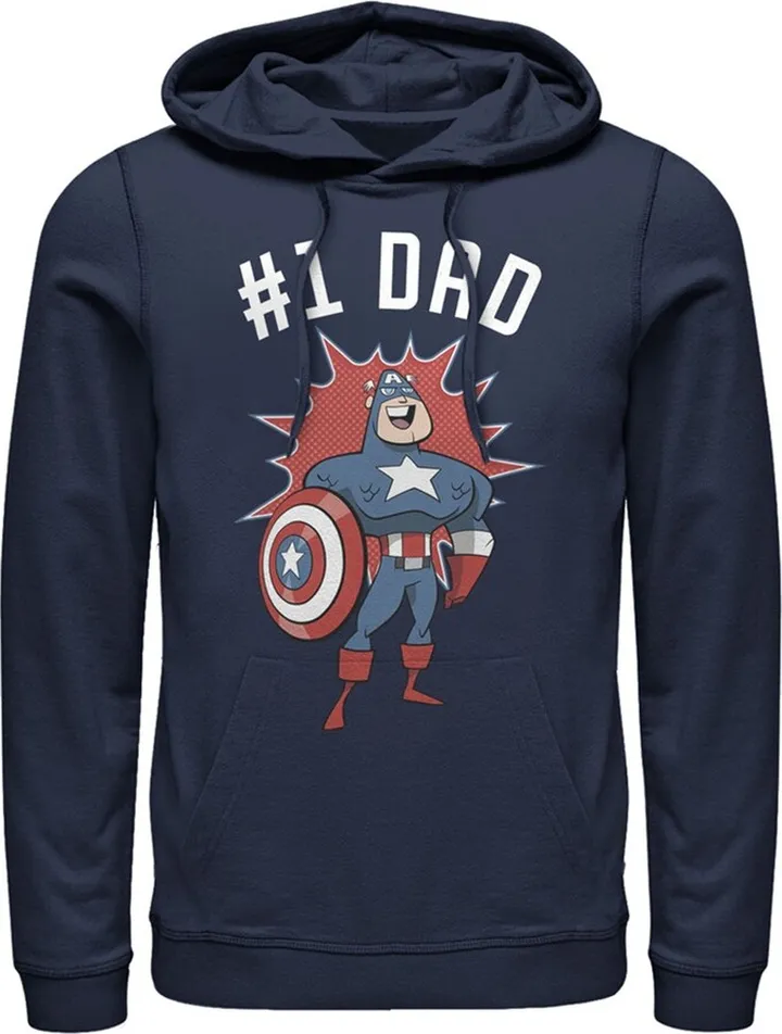 Men's Marvel #1 Dad Cartoon Captain America Pull Over Hoodie - Navy Blue - Medium
