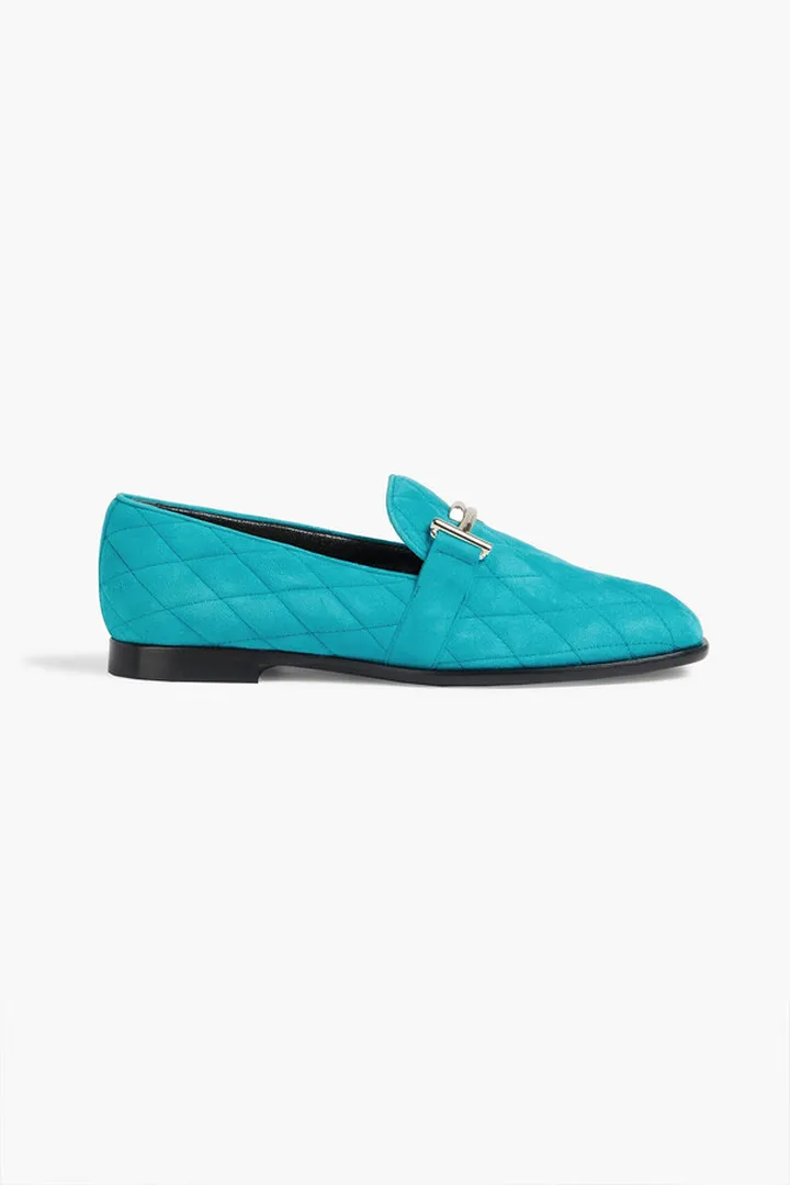 Logo-embellished quilted suede loafers
