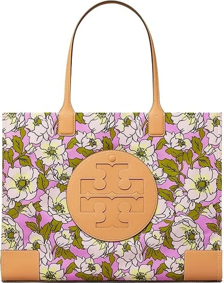 Tory Burch Ella Nylon Floral Tote (Aster Pink Flower) Handbags
