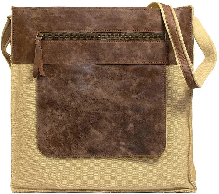 Canvas Leather Trim Crossbody Bag
