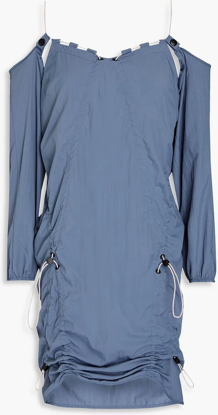 Cold-shoulder ruched ripstop mini dress