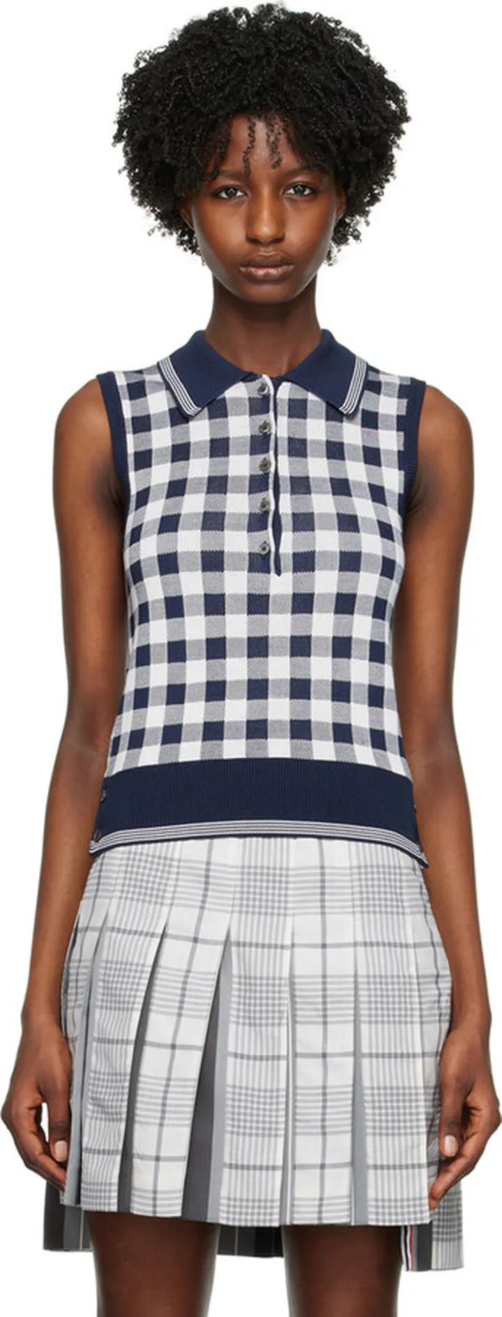 Thom Browne Navy Check Polo