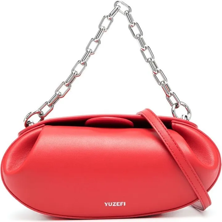 Oval Leather Chain-Link Bag