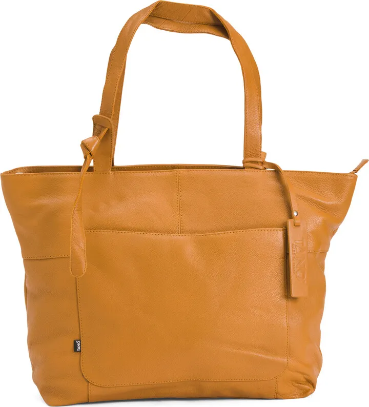Large Leather Tote With Front Pocket