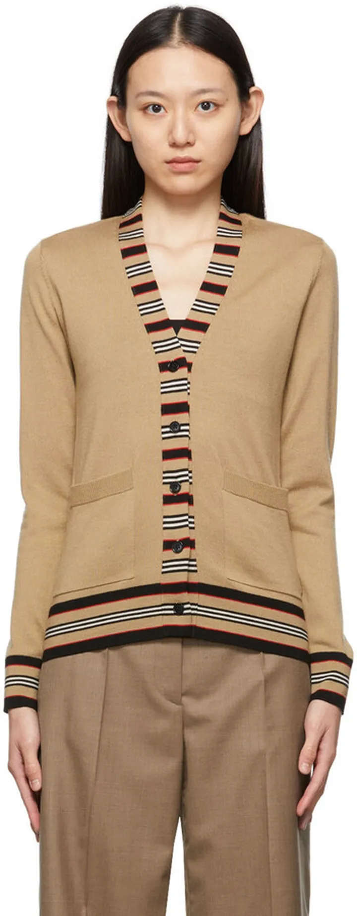Burberry Beige Icon Stripe Cauca Cardigan