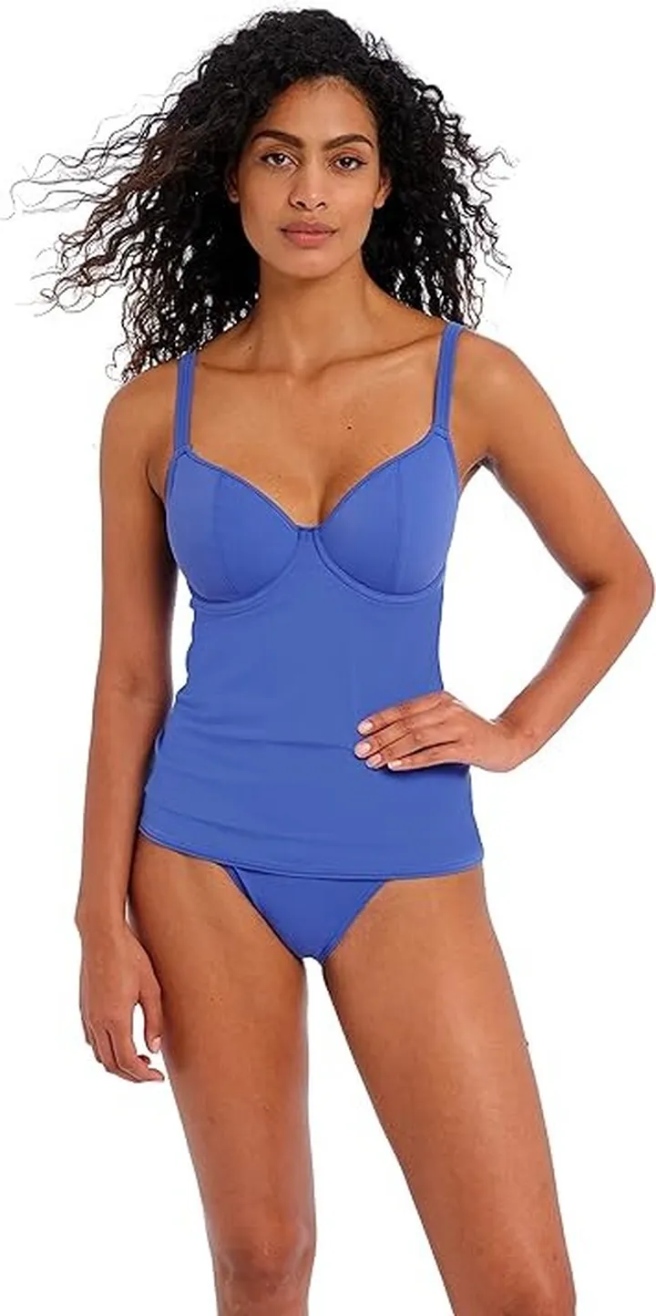 FREYA Jewel Cove Underwire Non Padded Plunge Tankini (Plain Azure) Women's Swimwear