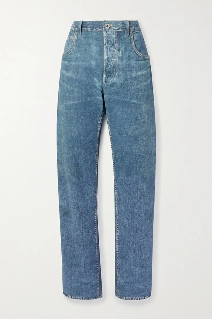 Bottega Veneta - Printed Leather Straight-leg Pants - Blue