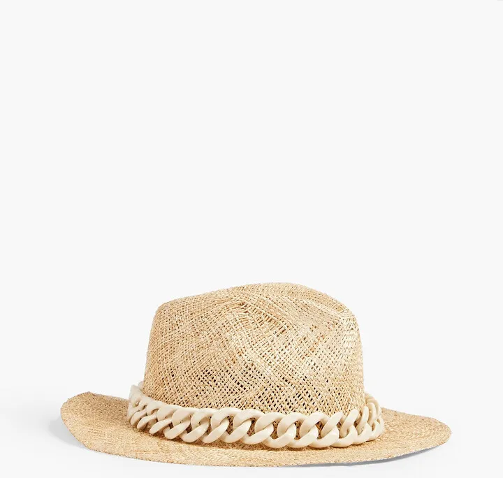 Lillian chain-trimmed straw fedora