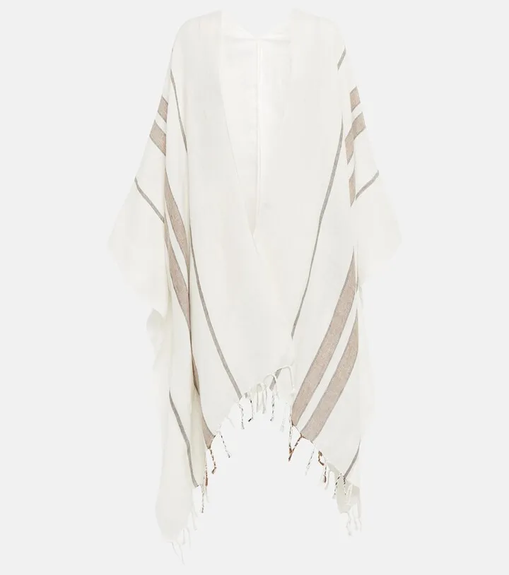 Linen-blend striped lame cape