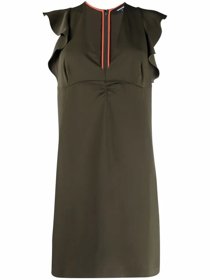 ruffle-sleeve V-neck shift dress