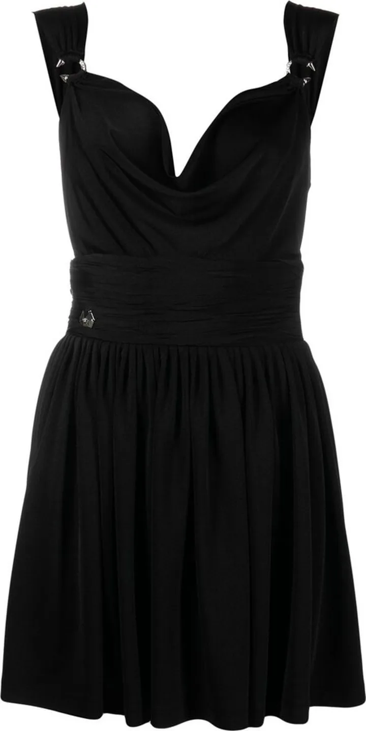 Draped-Neck Pleated Mini Dress