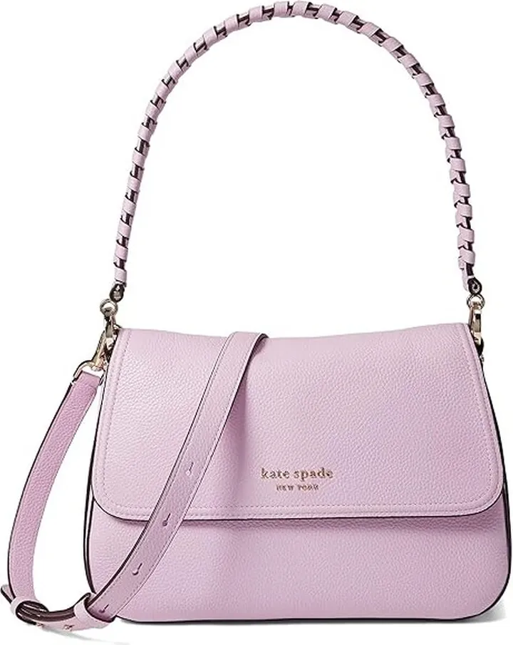 Kate Spade New York Hudson Pebbled Leather Medium Convertible Flap Shoulder Bag (Lavender Frost) Handbags