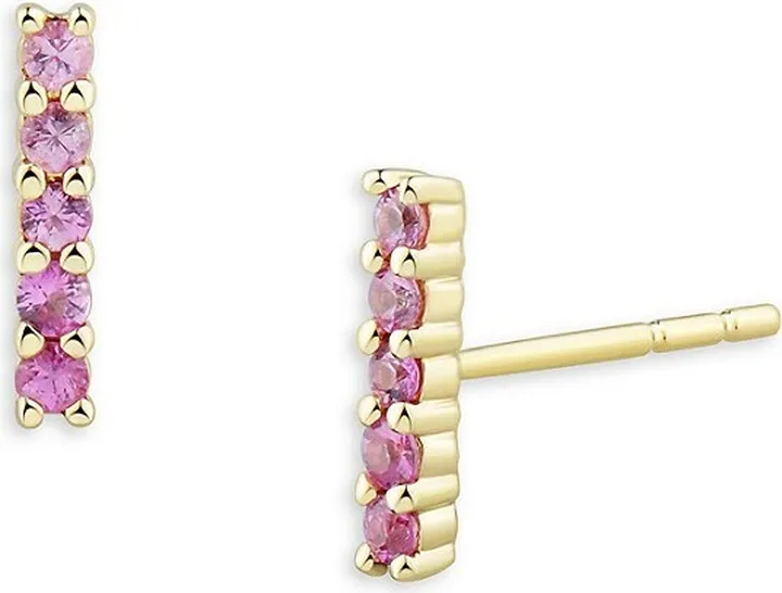 14K Yellow Gold & Pink Sapphire Bar Earrings