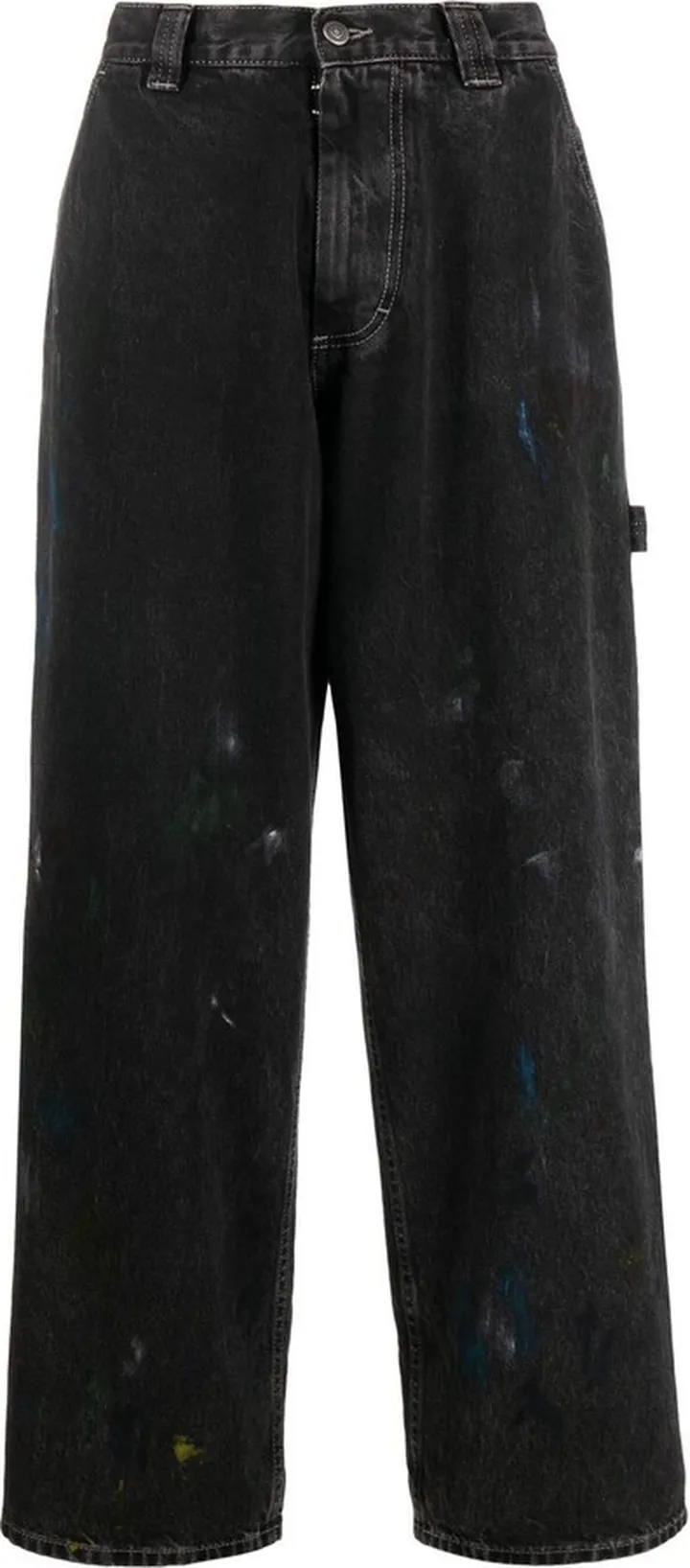 Paint-Effect Wide-Leg Jeans