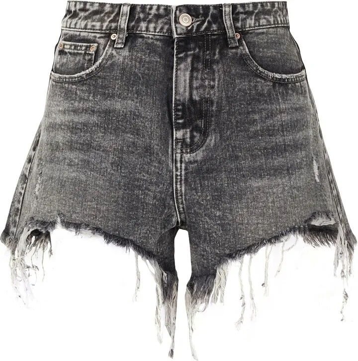 Organic Cotton Denim Fringed Hem Shorts Denim Shorts Black