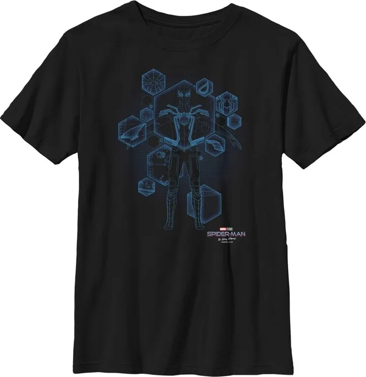 Boy's Marvel Spider-Man: No Way Home Black Suit Blueprint T-Shirt - Black - Medium