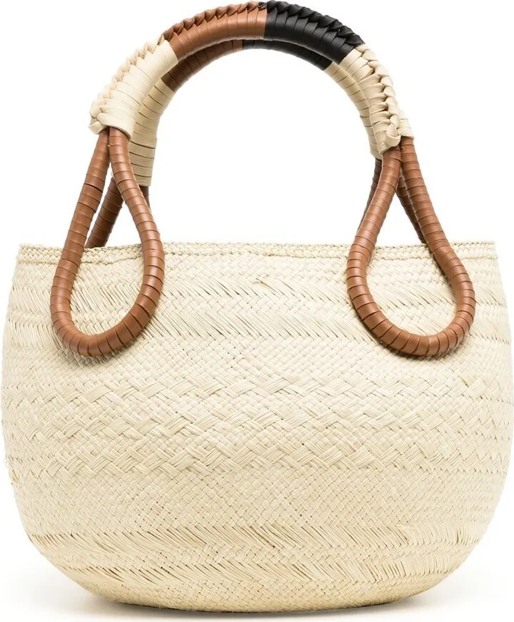 Braided-Handle Woven Tote Bag