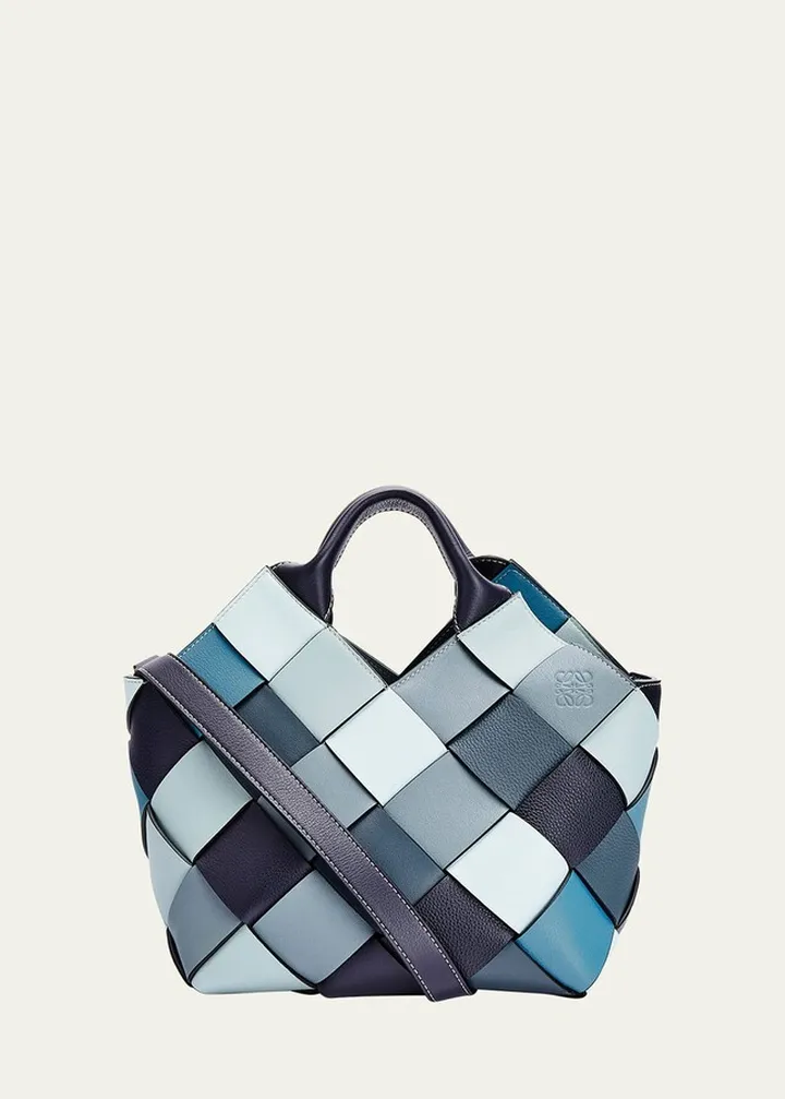 Woven Small Colorblock Basket Tote Bag