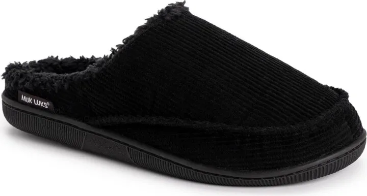 MUK LUKS Men's Corduroy Clog Slippers-Black L