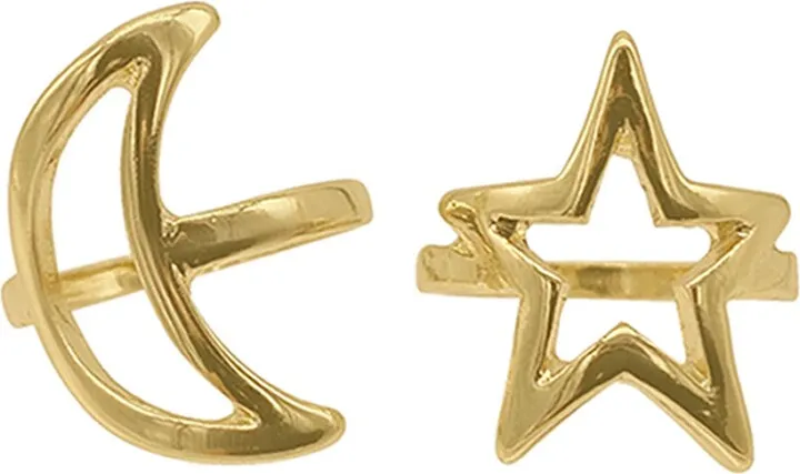 14K Yellow Gold Plated Moon and Star Mismatched Stud Earrings