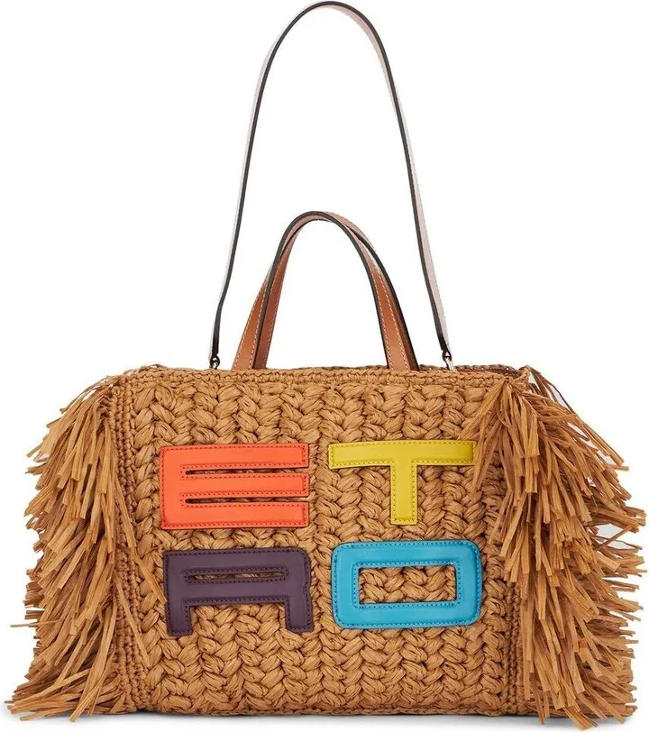 Embroidered-Logo Woven Tote Bag