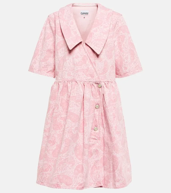 Paisley denim wrap minidress