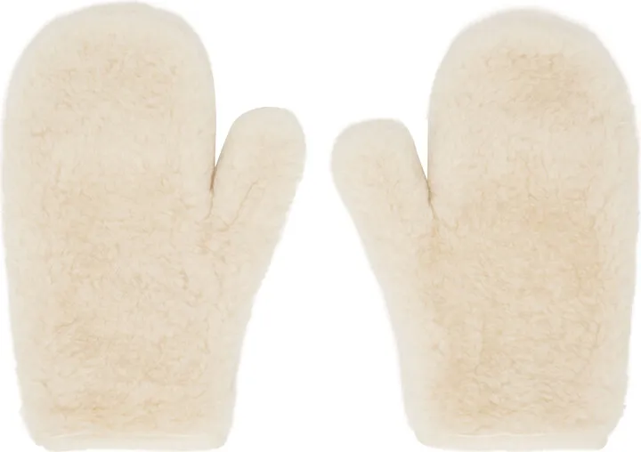 AMOMENTO Off-White Faux-Fur Mittens