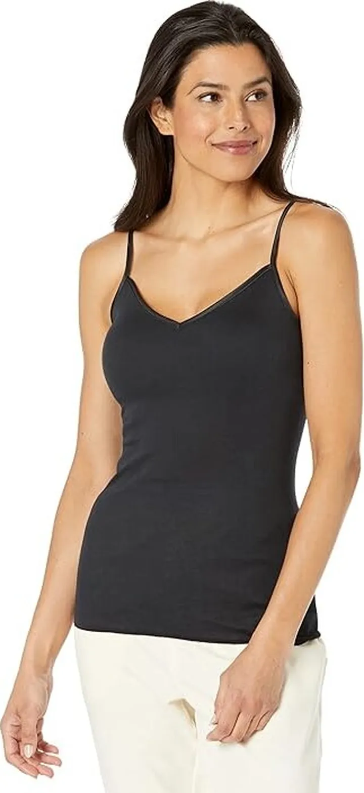 Hanro Cotton Seamless Padded Spaghetti Cami (Black) Women's Clothing