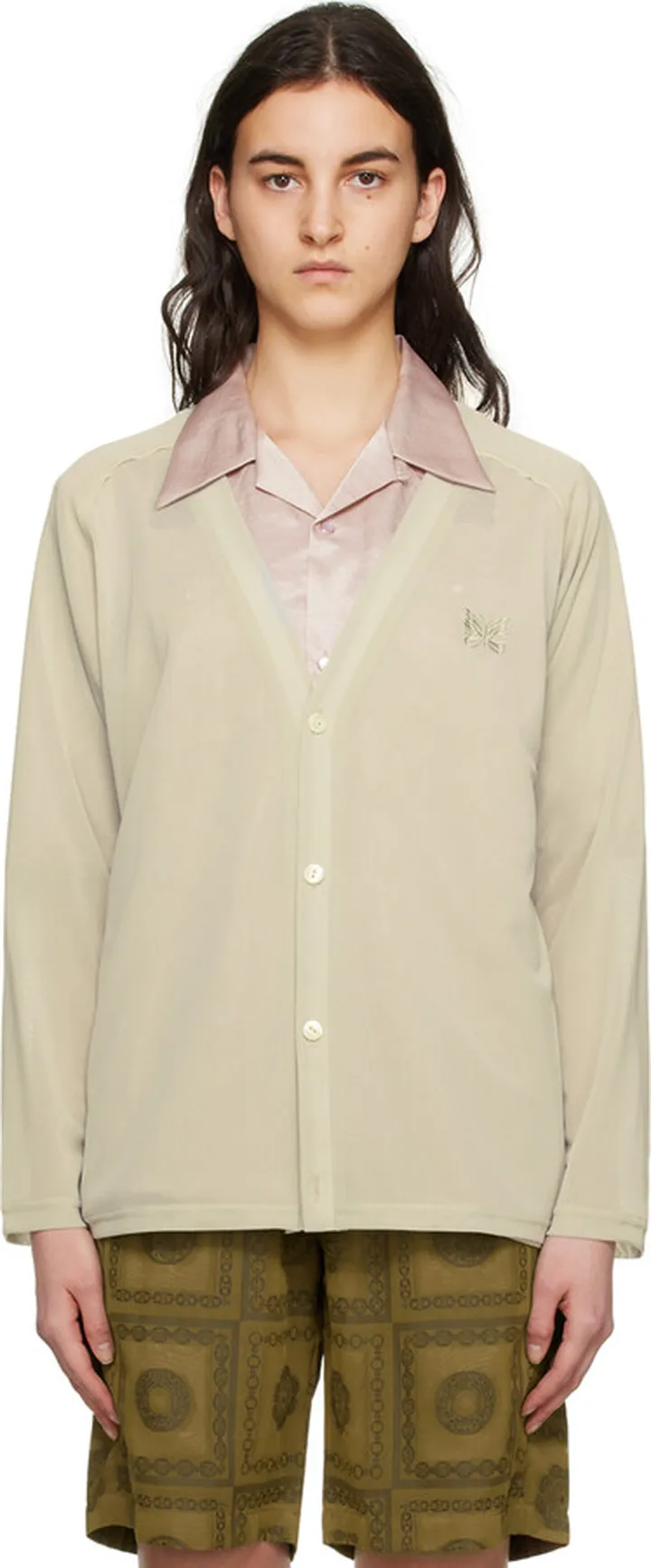NEEDLES Taupe Y-Neck Cardigan
