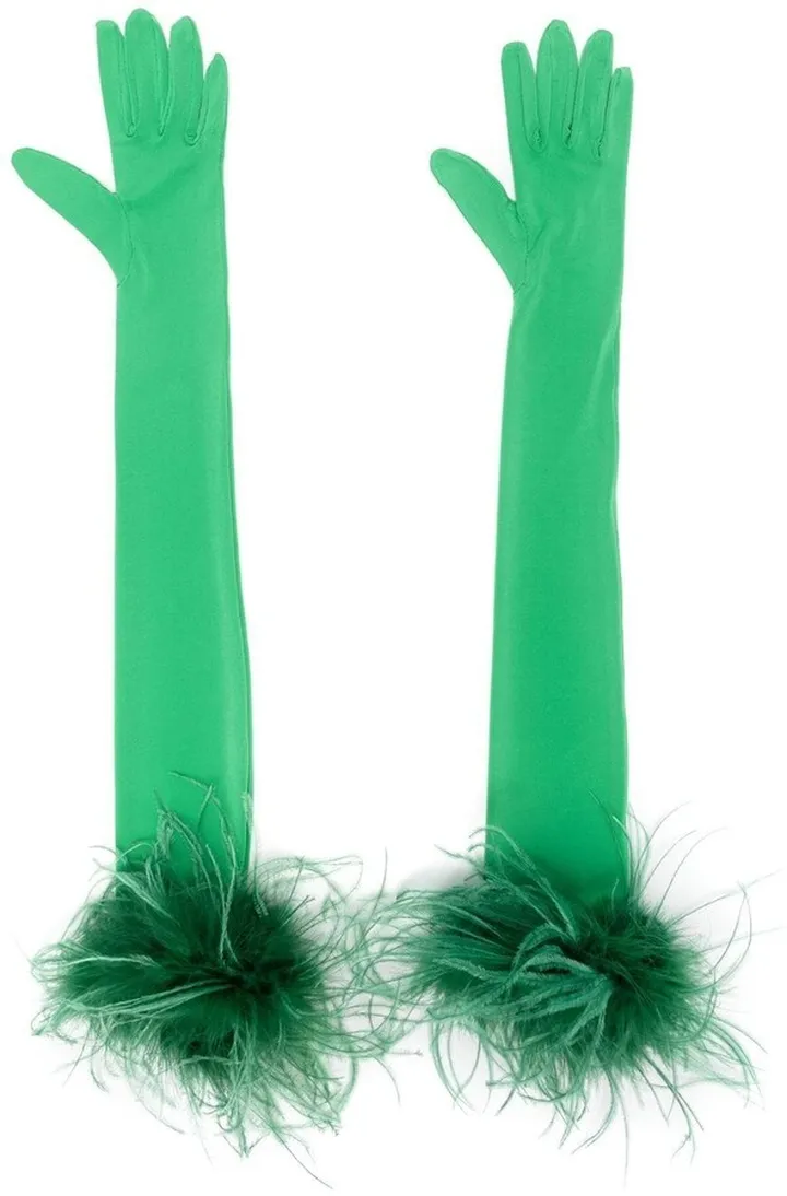 Feather-Trim Long-Length Gloves