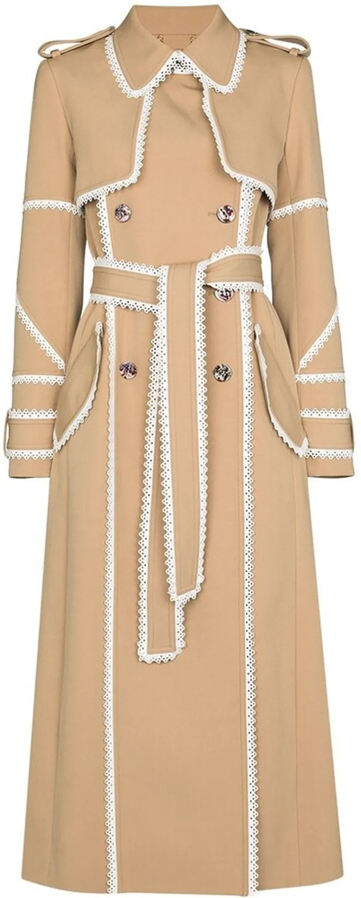 Scallop-Trim Belted Trench Coat