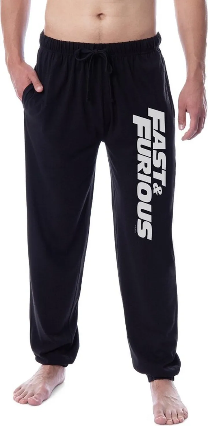Fast & Furious Mens' Action Movie Film Title Logo Sleep Jogger Pajama Pants (M) Black