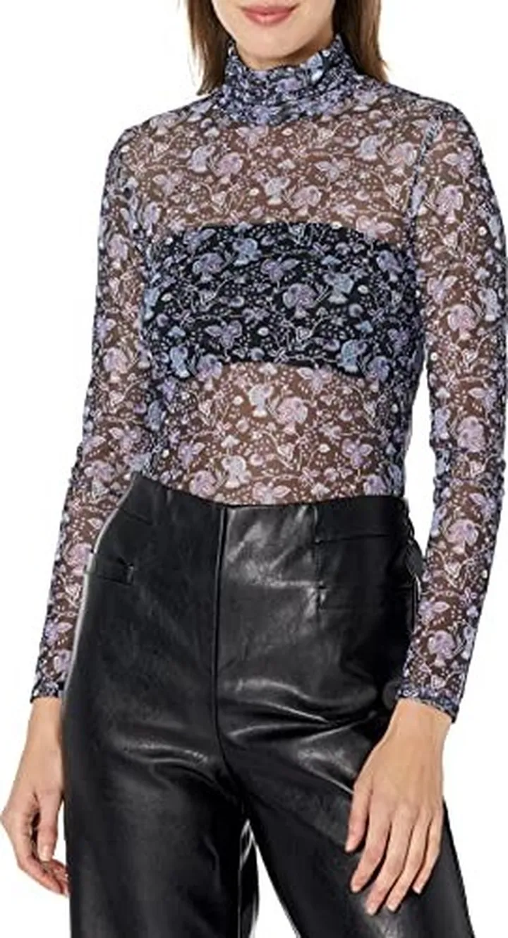 BCBGeneration Women's Long Sleeve Mesh Turtleneck Top