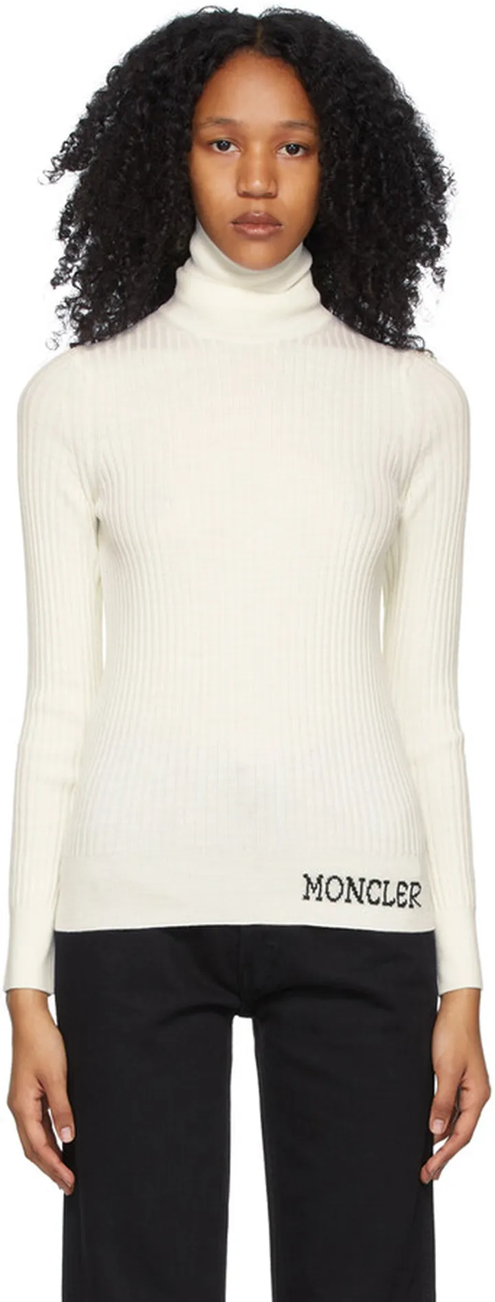 Moncler White Wool Ribbed Turtleneck