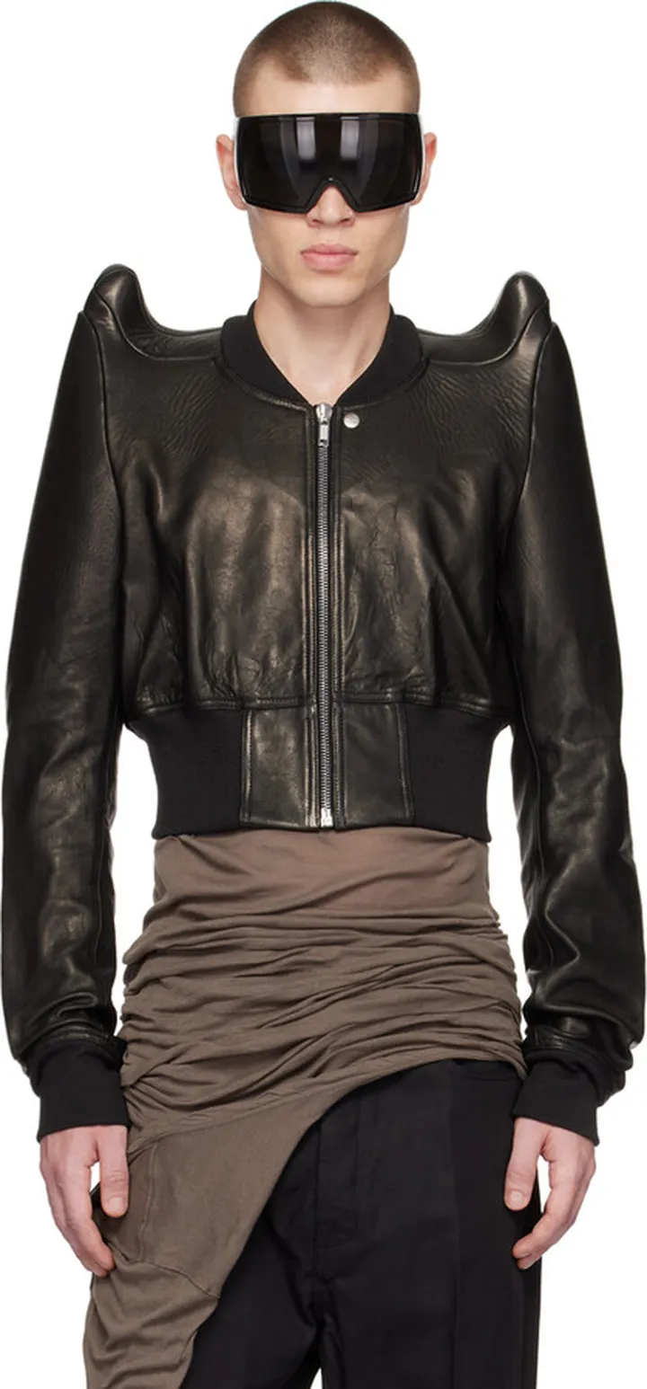 Rick Owens Black Tec Leather Bomber Jacket