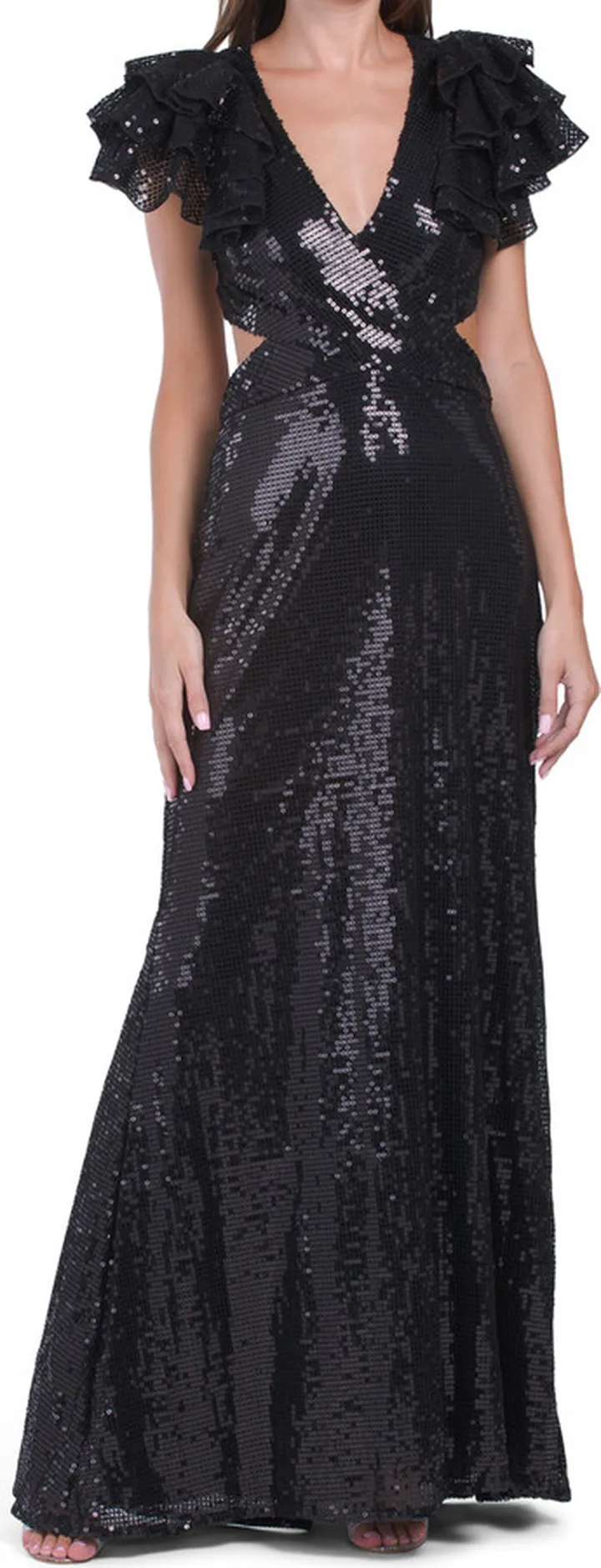Ruffle Sleeve Cut Out Gown