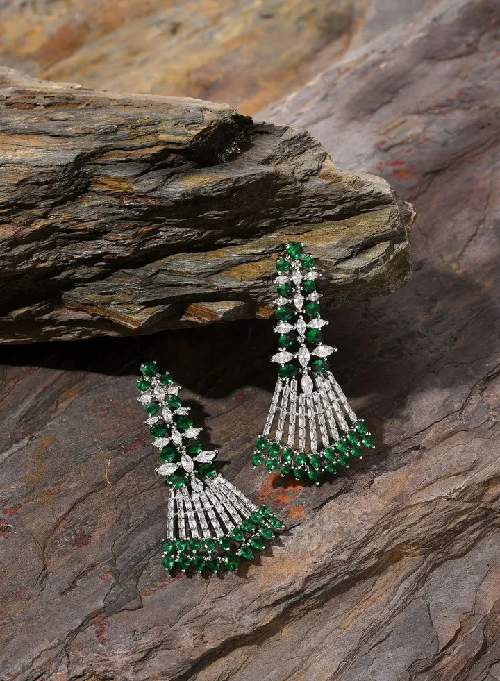 Silver Plated Designer Stone Drop Earring