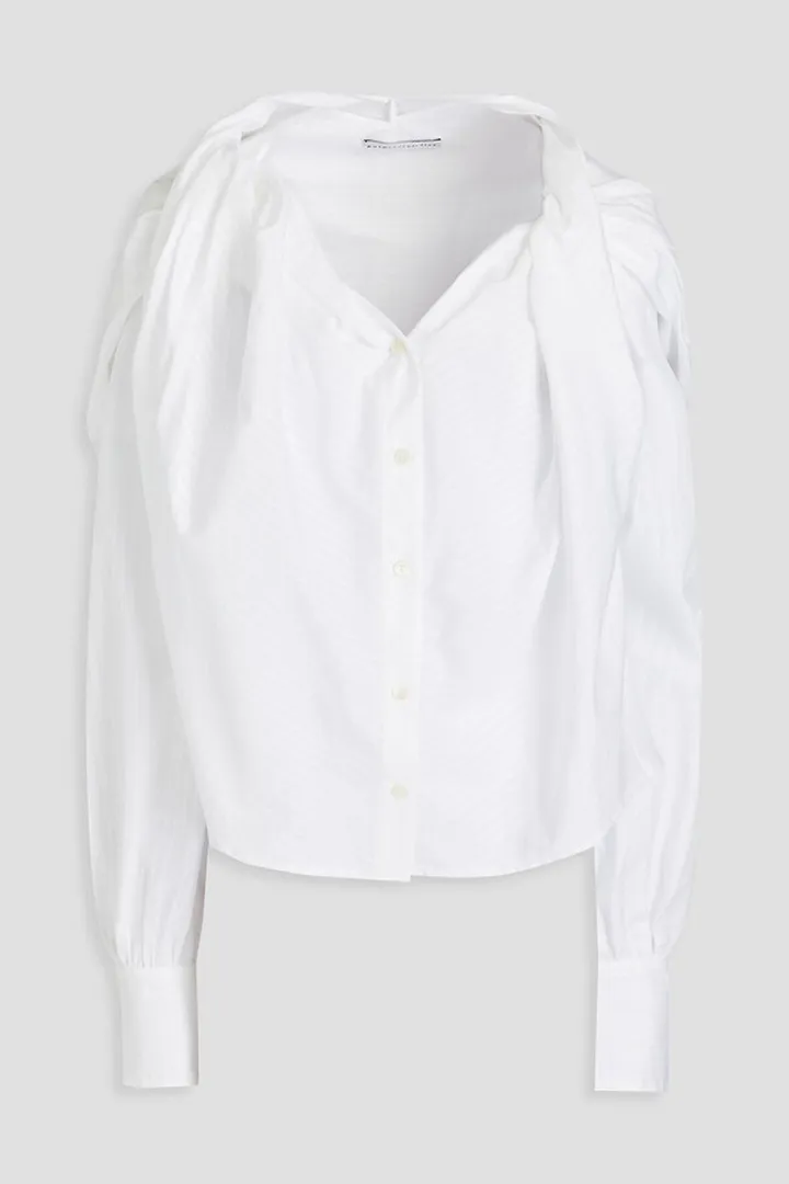 Twist-front striped cotton-jacquard shirt