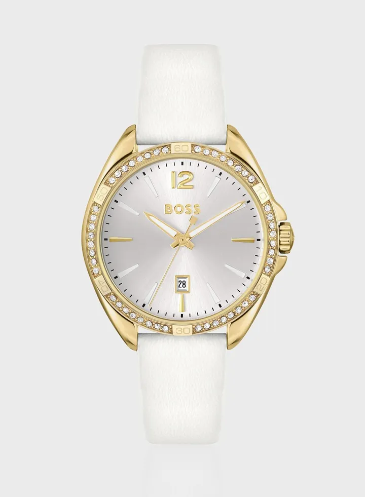 White Leather Analog Watch