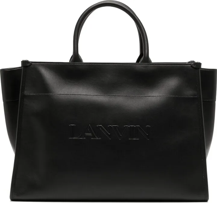 Embossed-Logo Leather Tote Bag