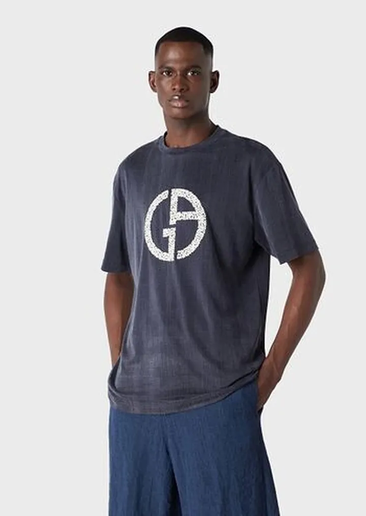 Cotton and cupro jersey T-shirt with embroidered logo