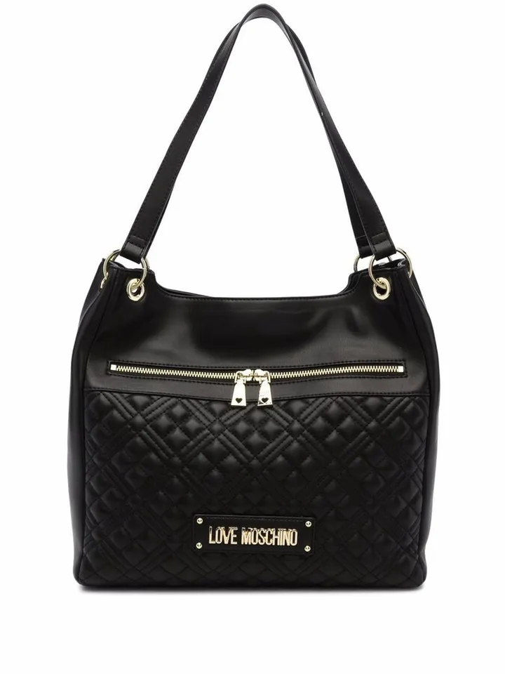 Logo Plaque Quilted Tote Bag