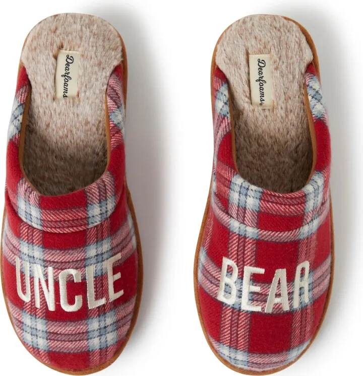 Men's Uncle Bear Red Plaid Scuff Slippers