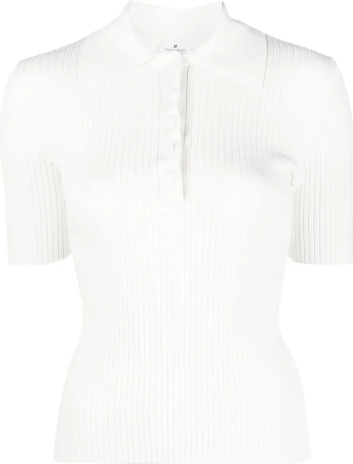 Ribbed-Knit Short-Sleeve Polo Top