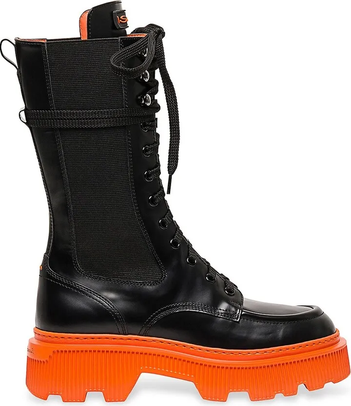 Hrieya Leather Lug-Sole Lace-Up Boots
