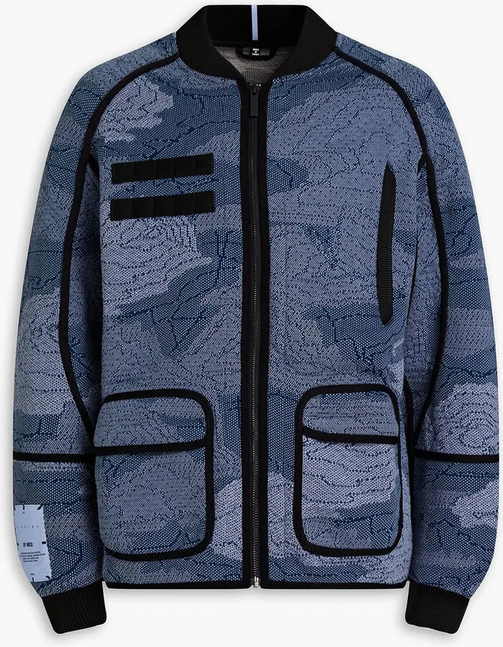 Appliquéd jacquard-knit bomber jacket