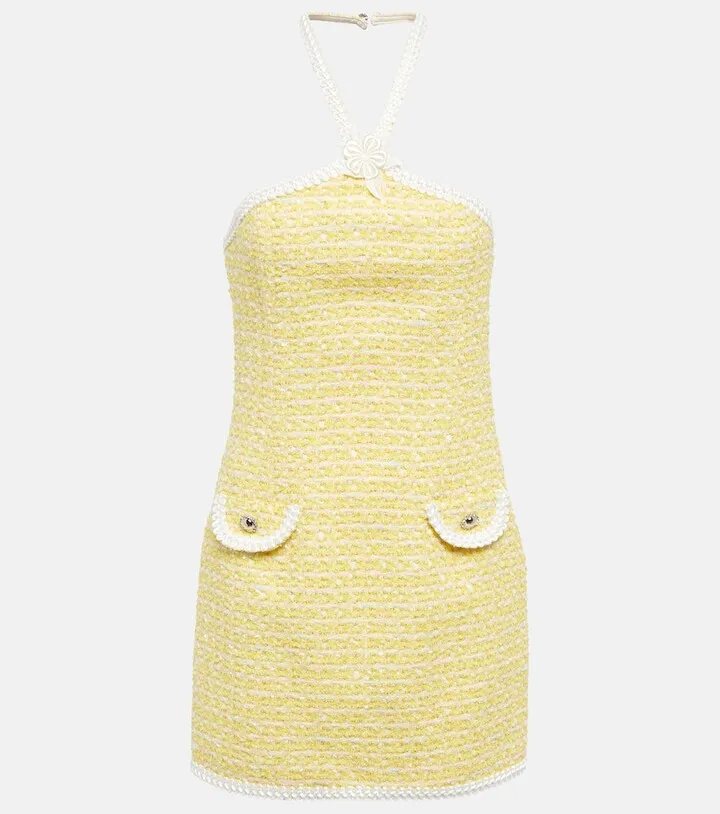 Halterneck tweed minidress