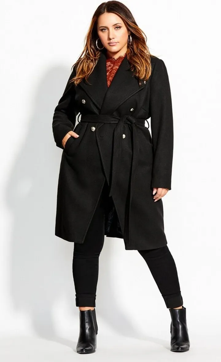 CITY CHIC| Women's Plus Size Sassy Military Coat - black - 14W
