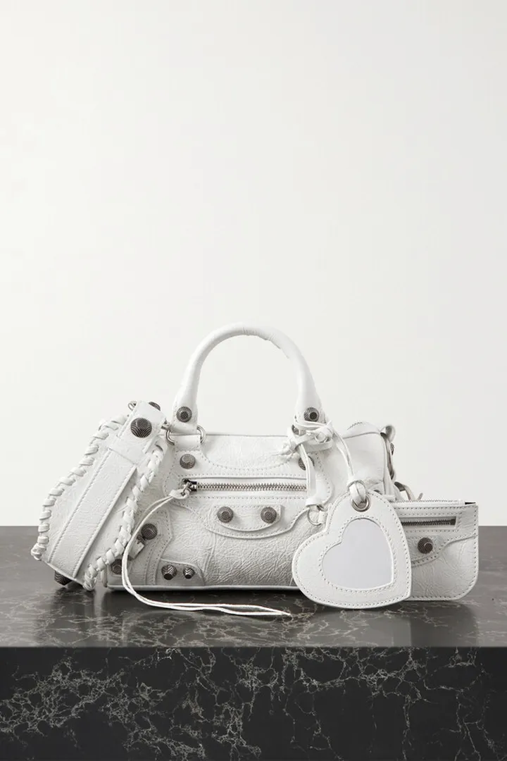 Balenciaga - Arena Studded Cracked-leather Tote - White