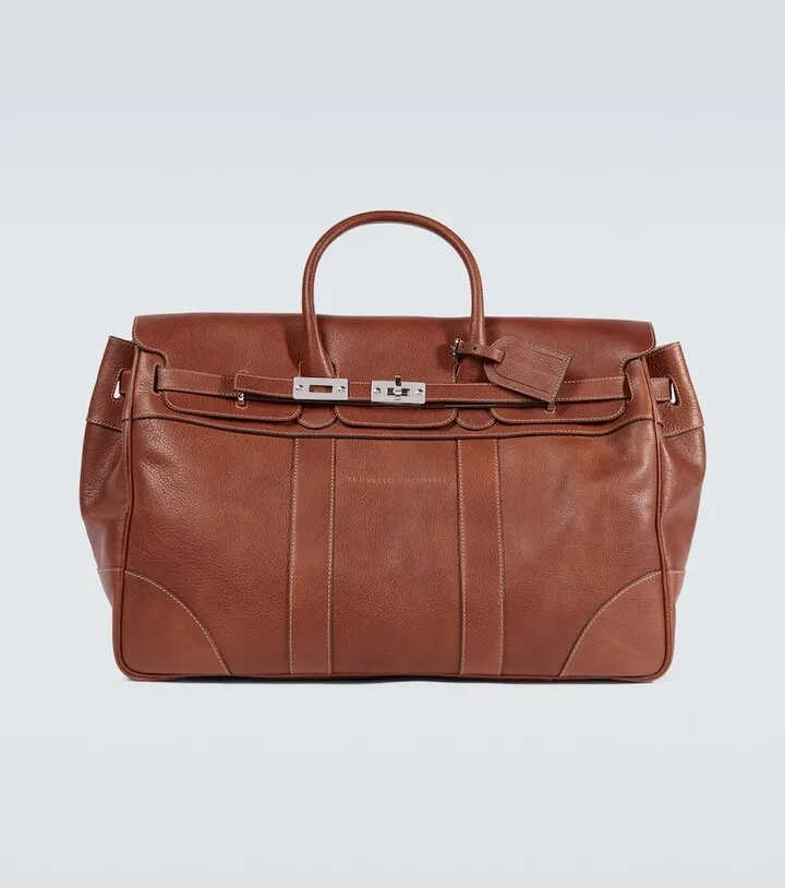 Grained leather duffel bag